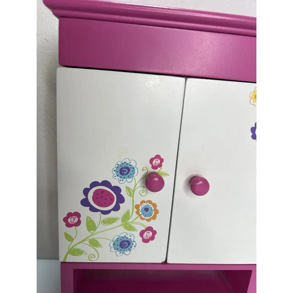 Claire’s Pink White Floral Jewelry Box Girls Cabinet Style Organizer w/ Doors